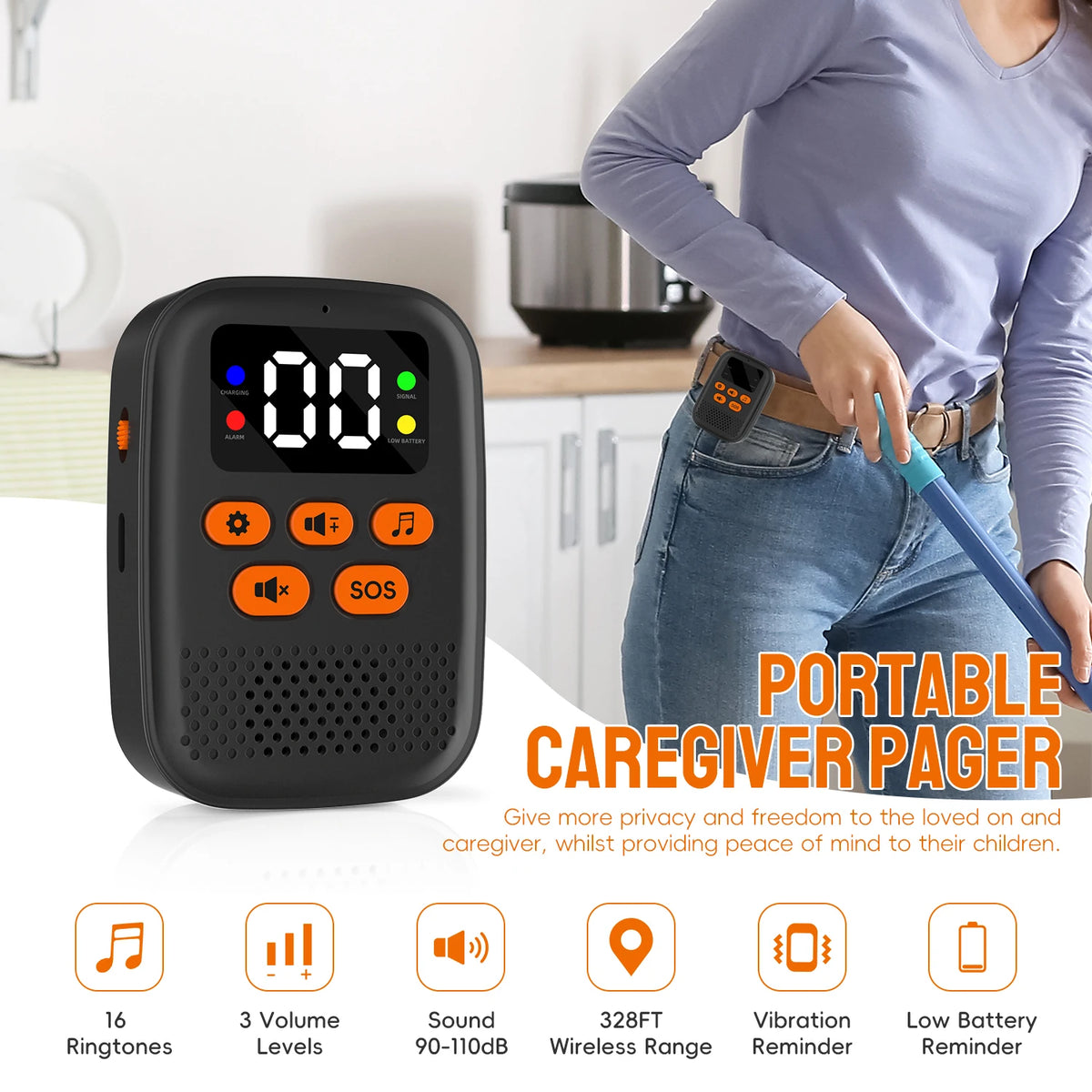 Wireless Caregiver Call Button and Pager Kit