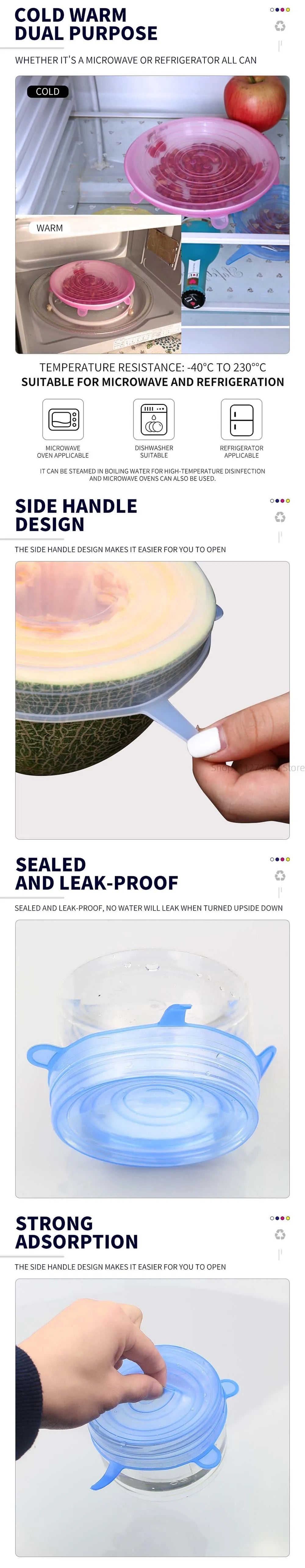 6 Pcs Silicone Cover  Stretch Lids for Kitchen Microwave Food Covers Bowl Caps Elastic Silicone Lid Cap Universal Adaptable Lids 