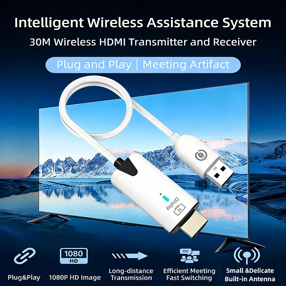 Wireless HD Transmitter and Receiver 1080P 30M Video Extender Dongle Plug & Play USB Adapter for Laptop TV Box Projector Meeting