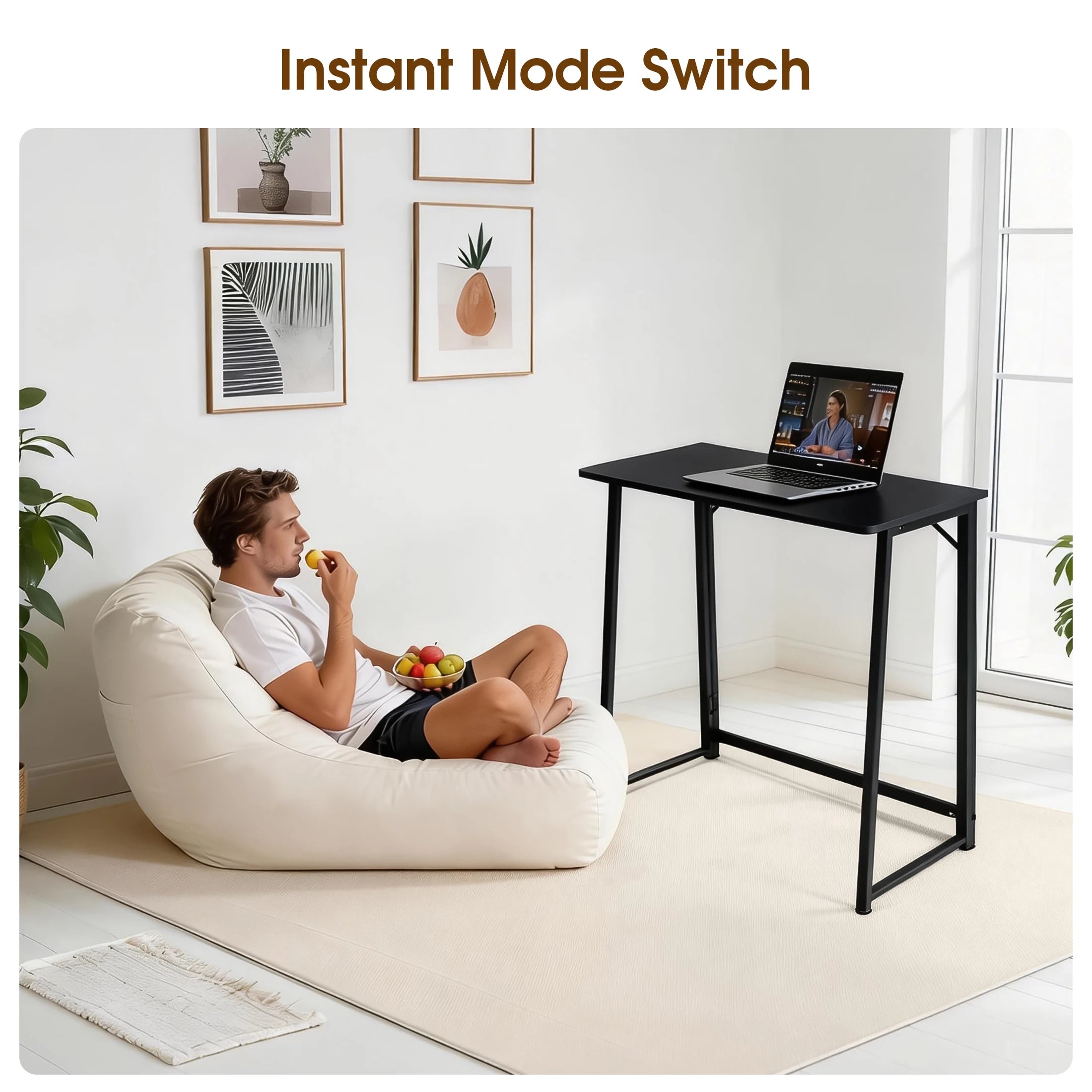 31.5" Folding Office Desk Compact Wooden Workstation with Metal Frame