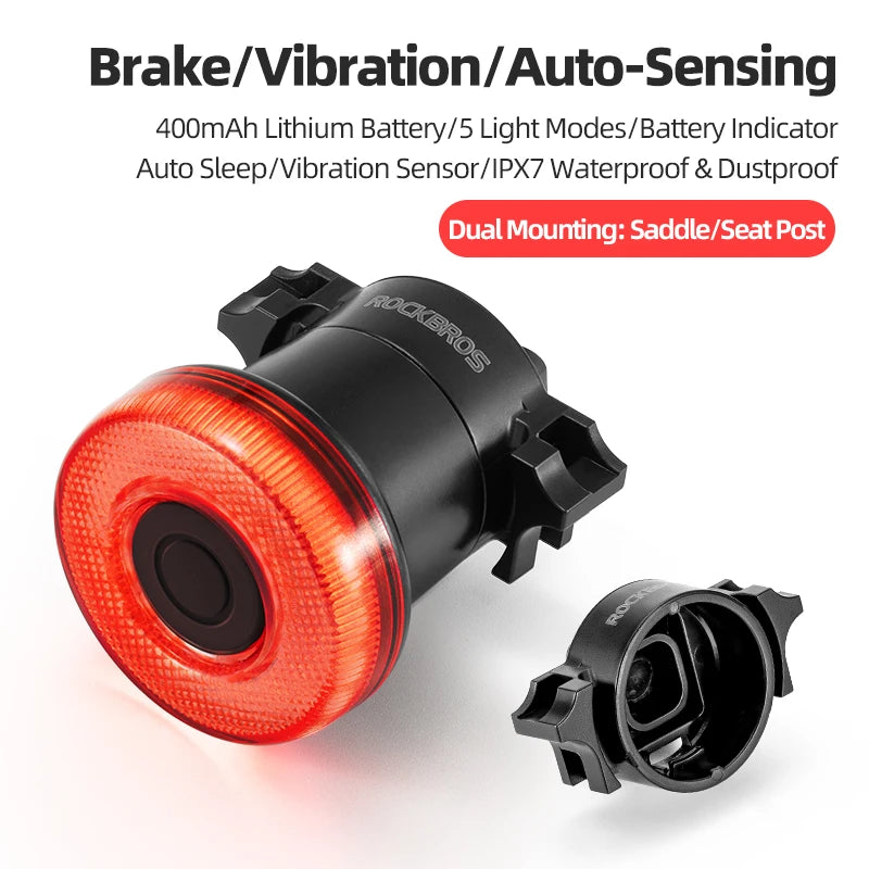 Smart cykel baklampa med bromssensor och USB-uppladdningsbar vattentät design