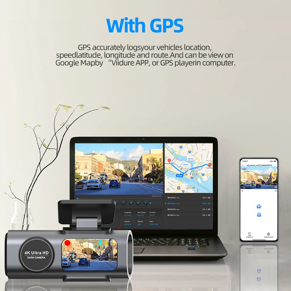 Kamera samochodowa 4K Wi-Fi z opcjonalną kamerą tylną