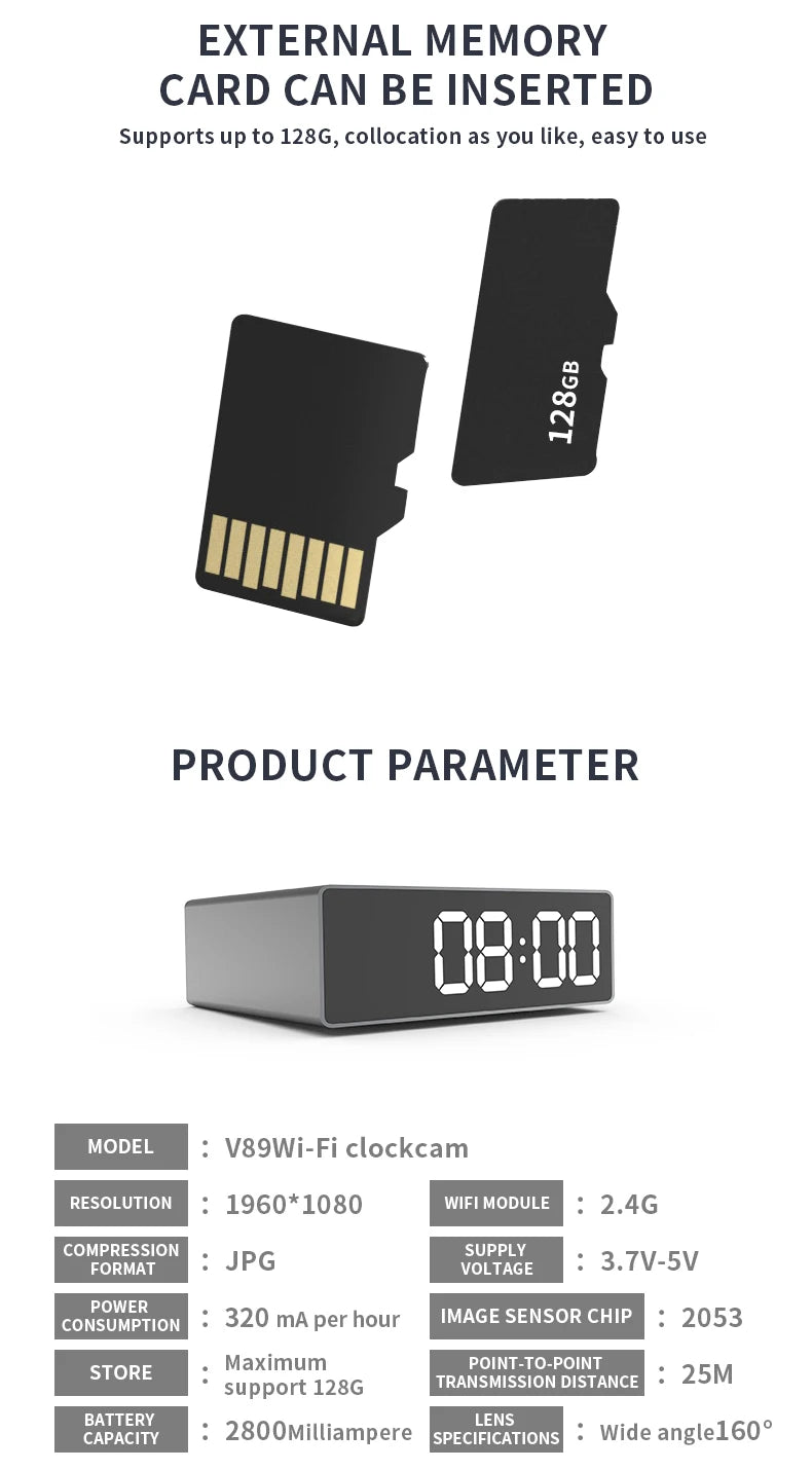 Cameră ceas cu vedere nocturnă 1080P pentru securitate discretă acasă