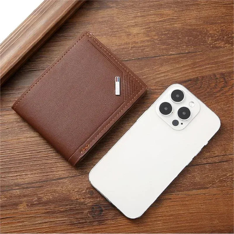Men's leather short wallet thin wallet foldable minimalist soft leather wallet 