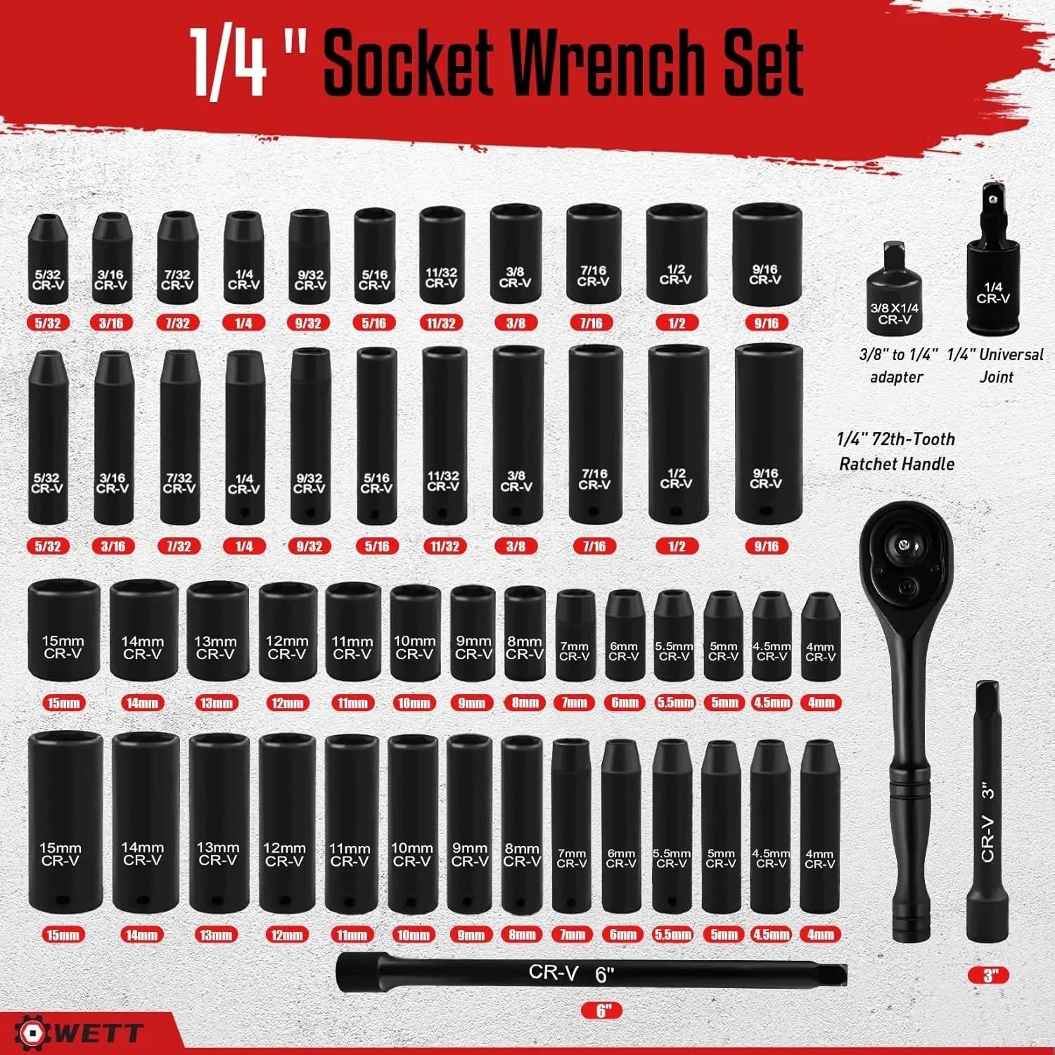 55-Piece 1/4" Drive Impact Socket Set with Ratchet Handle and Extensions