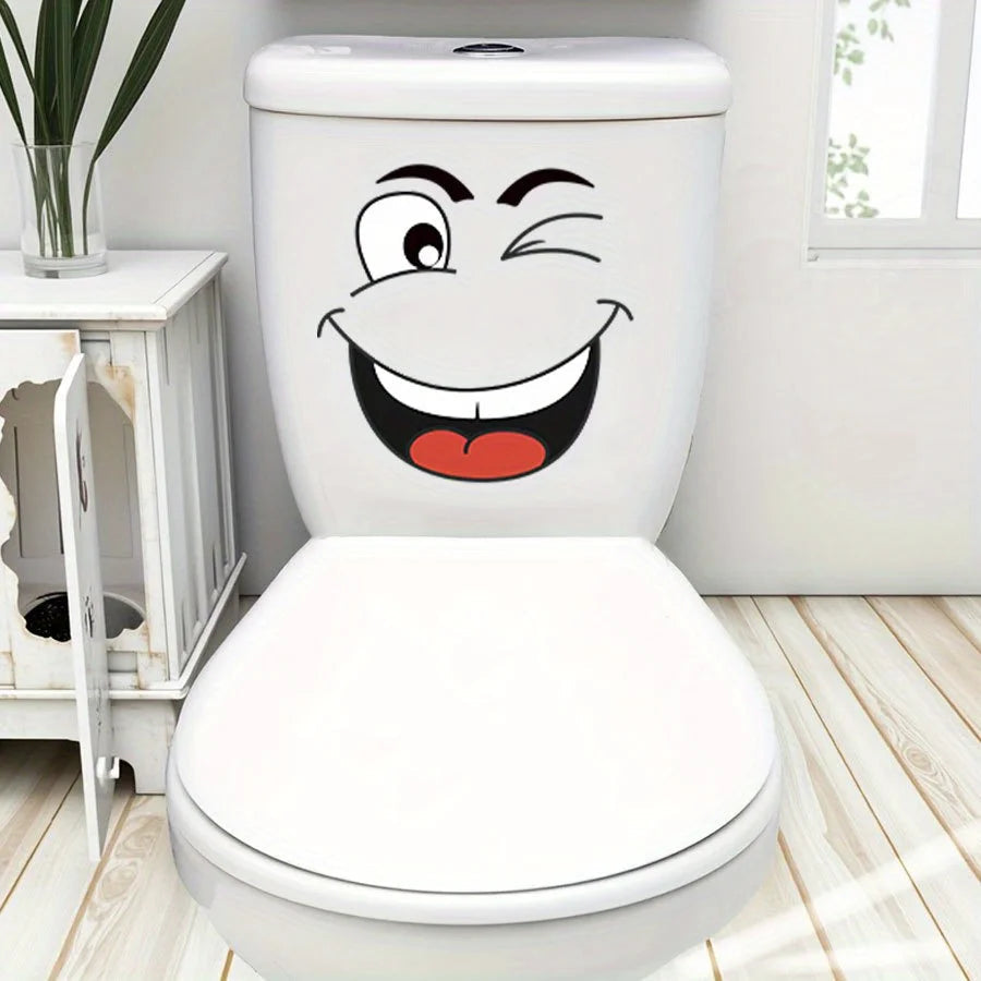 4 sheets/Set Cartoon Face Stickers,Self-Adhesive, Plastic Surface Compatible,Home Decoration Suitable for Trash Can, oilet Decor 