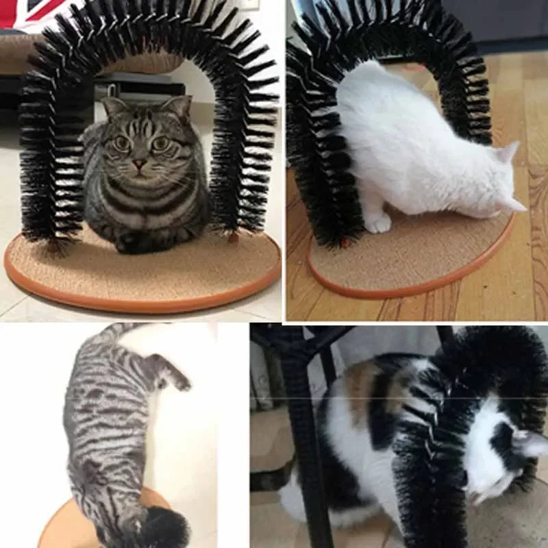 Cat Toy Arch Self Groome Pamper Feline with A Massage Grooming Rubbing Brush with Scratching Pad Toy for Cats Interactive Toys 