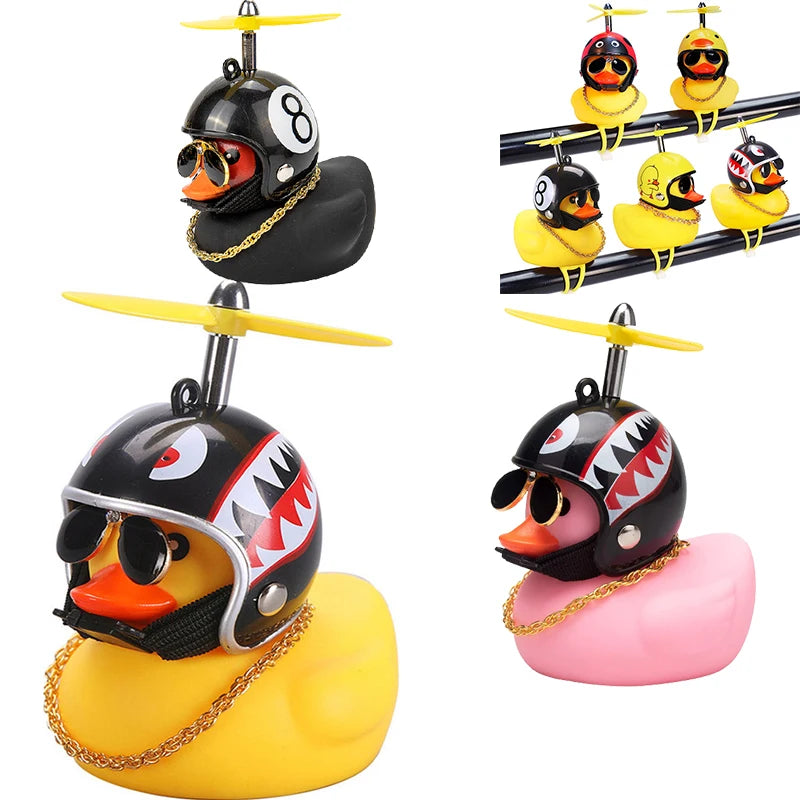 Car Duck With Helmet Broken Wind Pendant Small Yellow Duck Road Bike Motor Helmet Riding Cycling Accessories Without Lights 