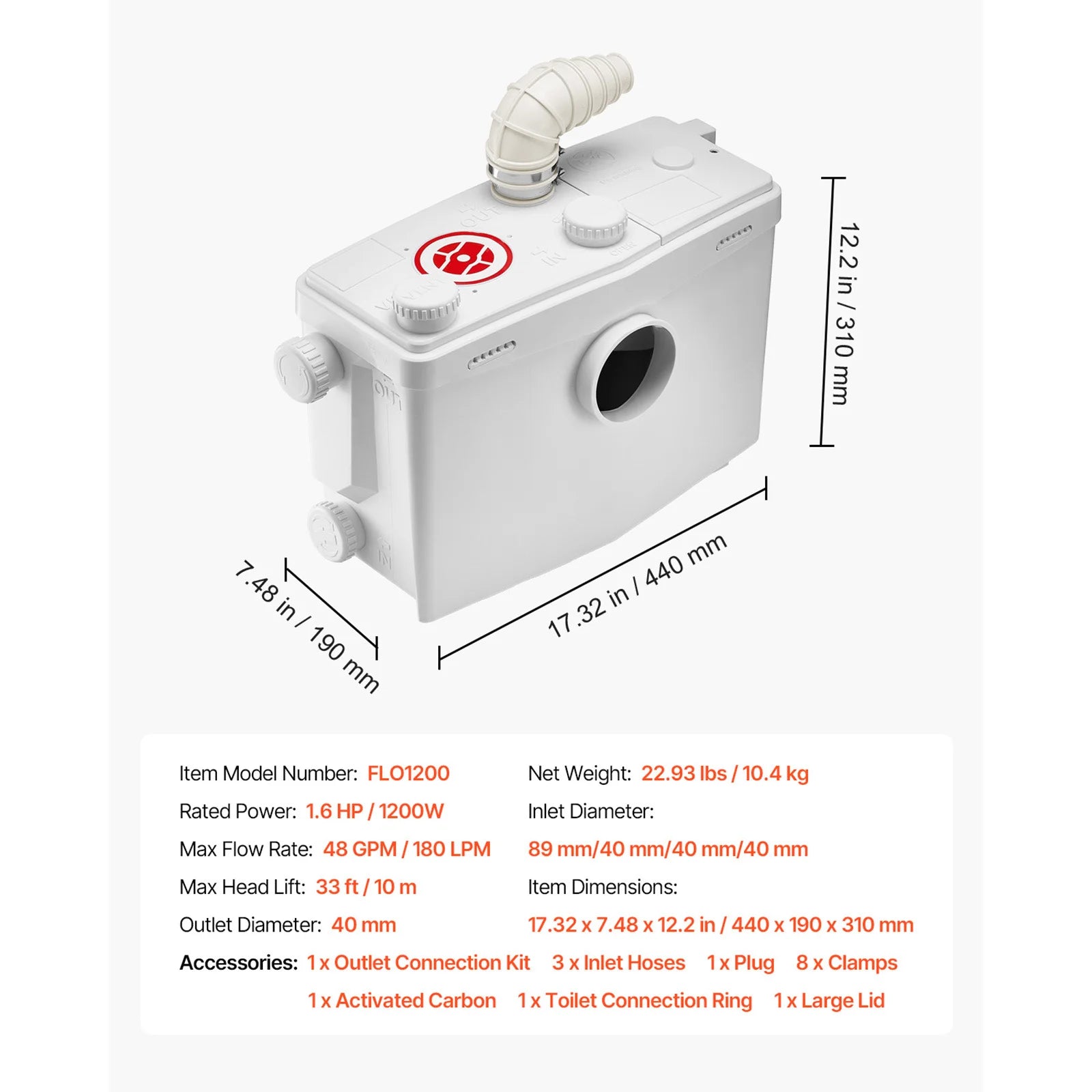 Macerator Pump Upflush Wastewater System for Toilet & Basement