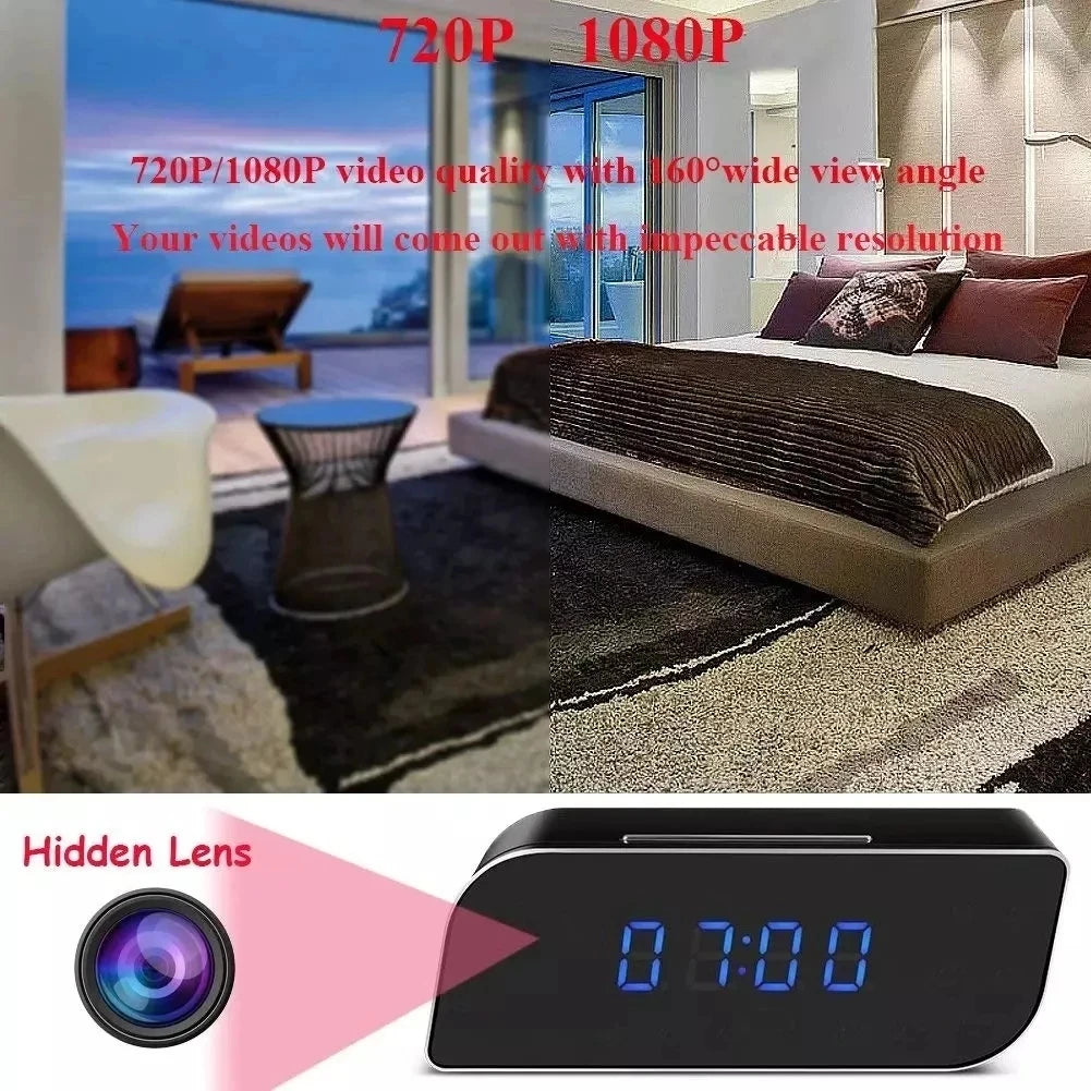 1080P full HD mini clock camera, wireless WiFi, night vision, motion detection, home security monitoring 
