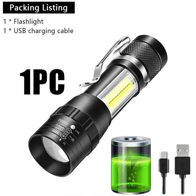 USB Rechargeable Clip Flashlight with Side Light