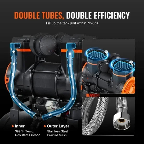 Bezolejový vzduchový kompresor 6,3 galonu, 2 HP, 3,35 CFM, 90 PSI, tichý 70 dB