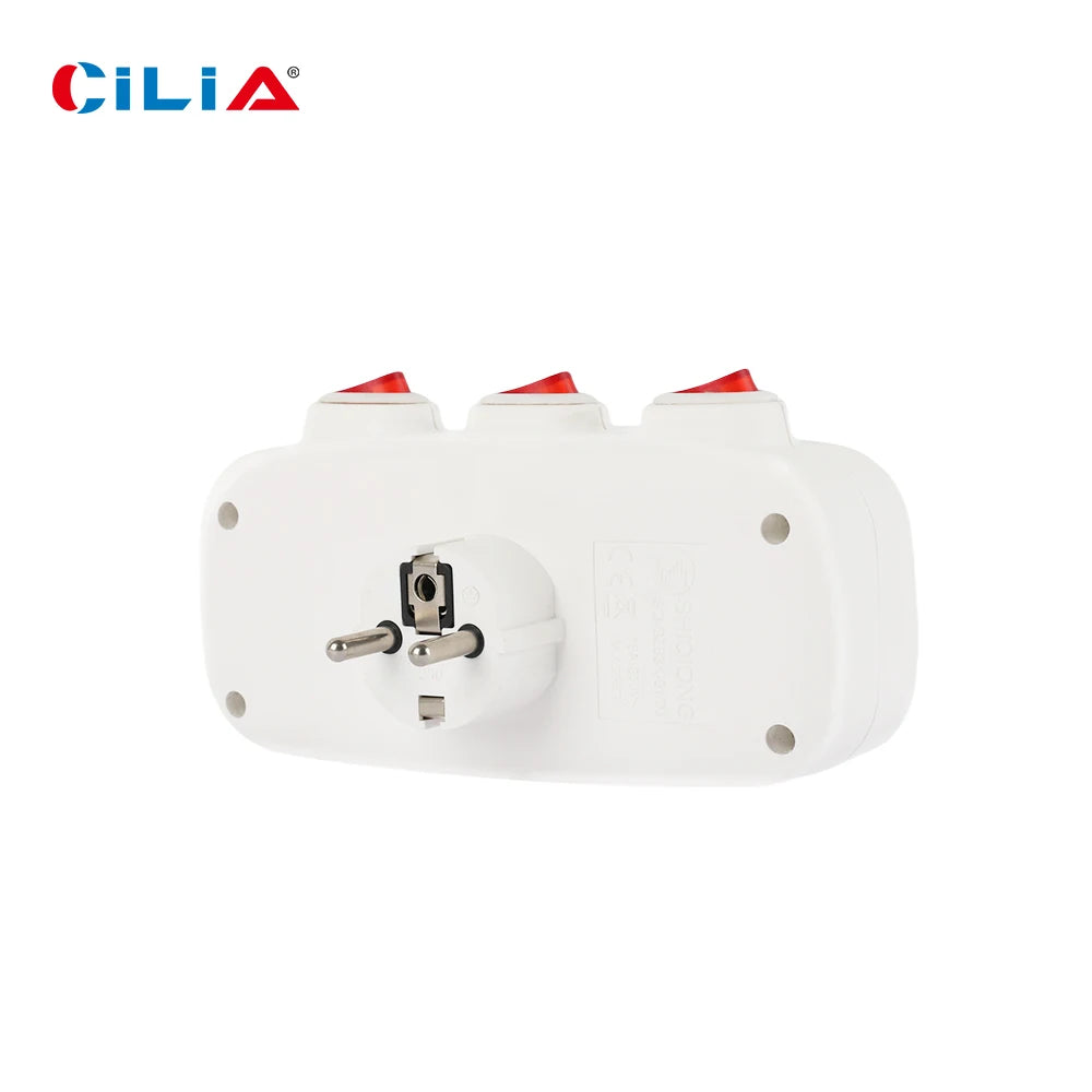 EU Three-Socket Wall Adapter with Switches