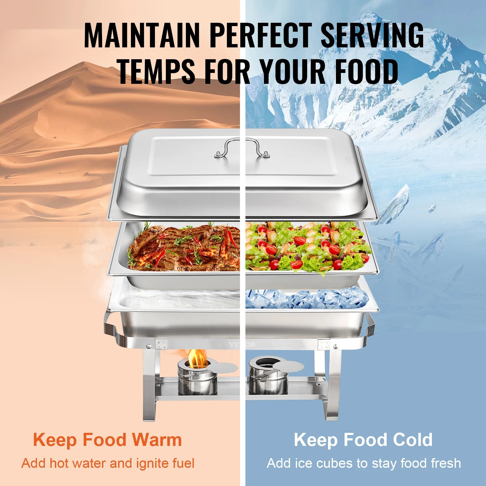 8QT Chafing Dish Buffet Set with Full Pans & Fuel Holders