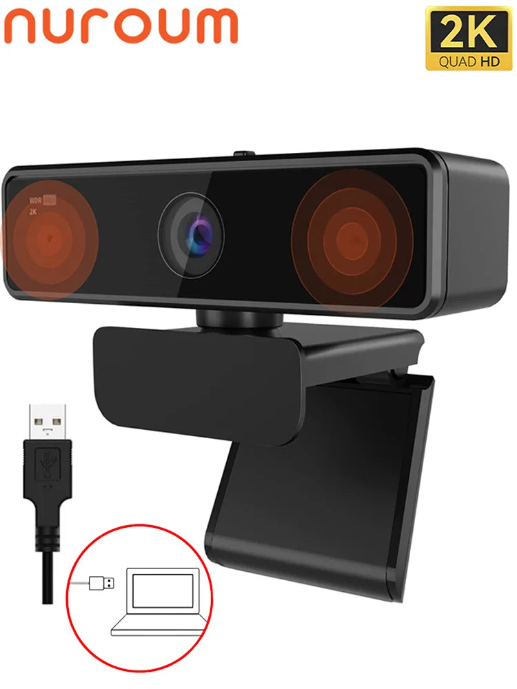 Nuroum 2K QHD Webcam 1440P/60FPS with Noise-Canceling Mics