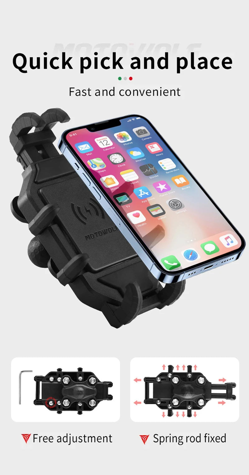 Motorcycle Wireless Charging Phone Mount with 360° Rotation Holder