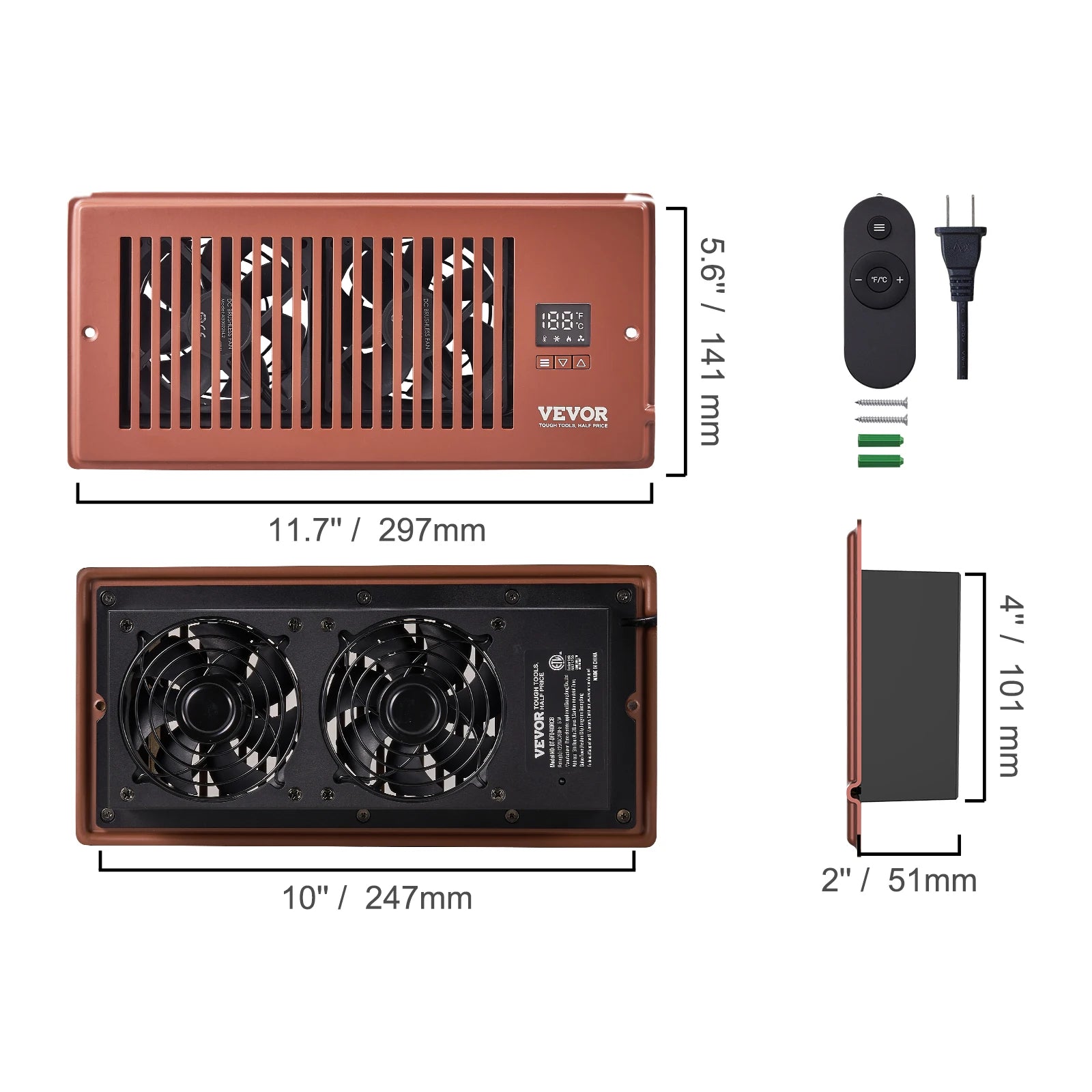 SucceBuy booster blæser 4x12in kanalblæser 100CFM, 10 justerbare hastigheder med LCD smart controller til væg og gulv
