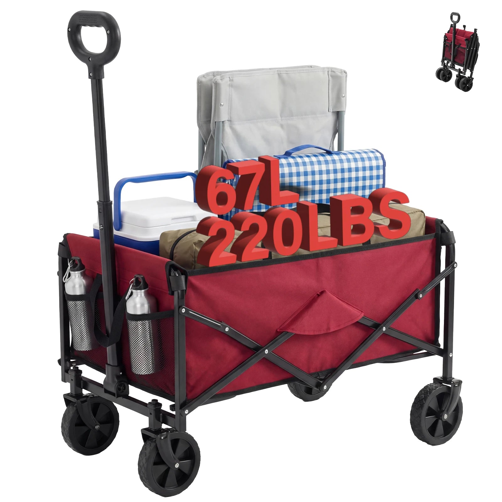 67L Inklapbare Wagenkar met Wielen, 220 lb Zware Capaciteit