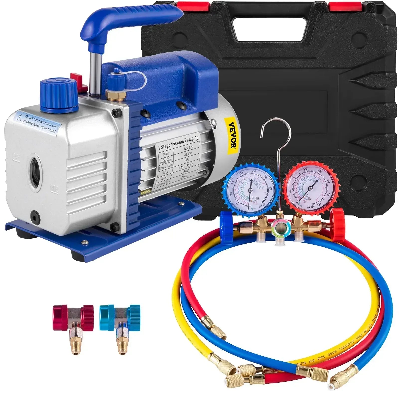 Vacuum Pump with Gauges for AC Refrigerant and HVAC Systems