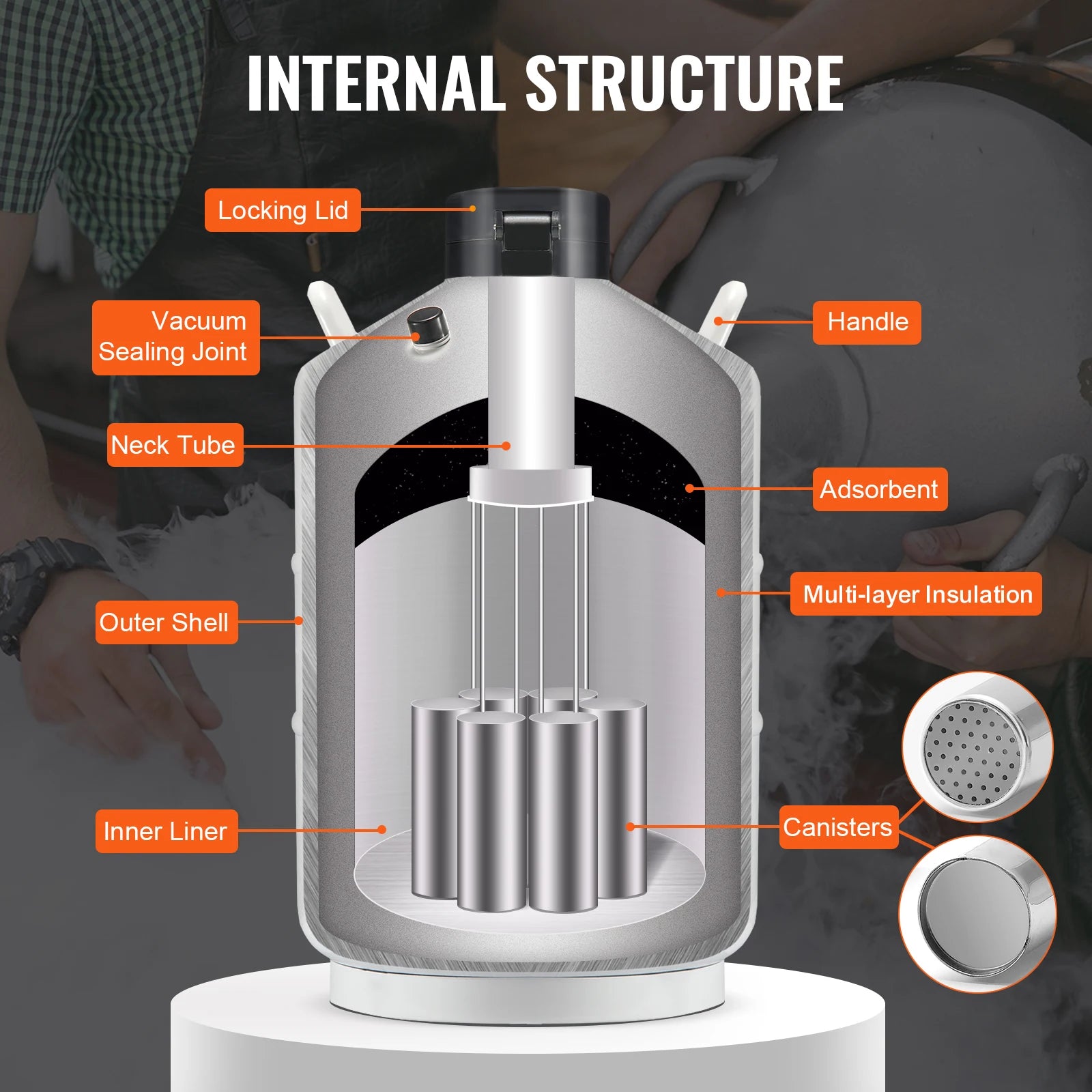 30L Liquid Nitrogen Tank Dewar with Long Storage Time & Canisters