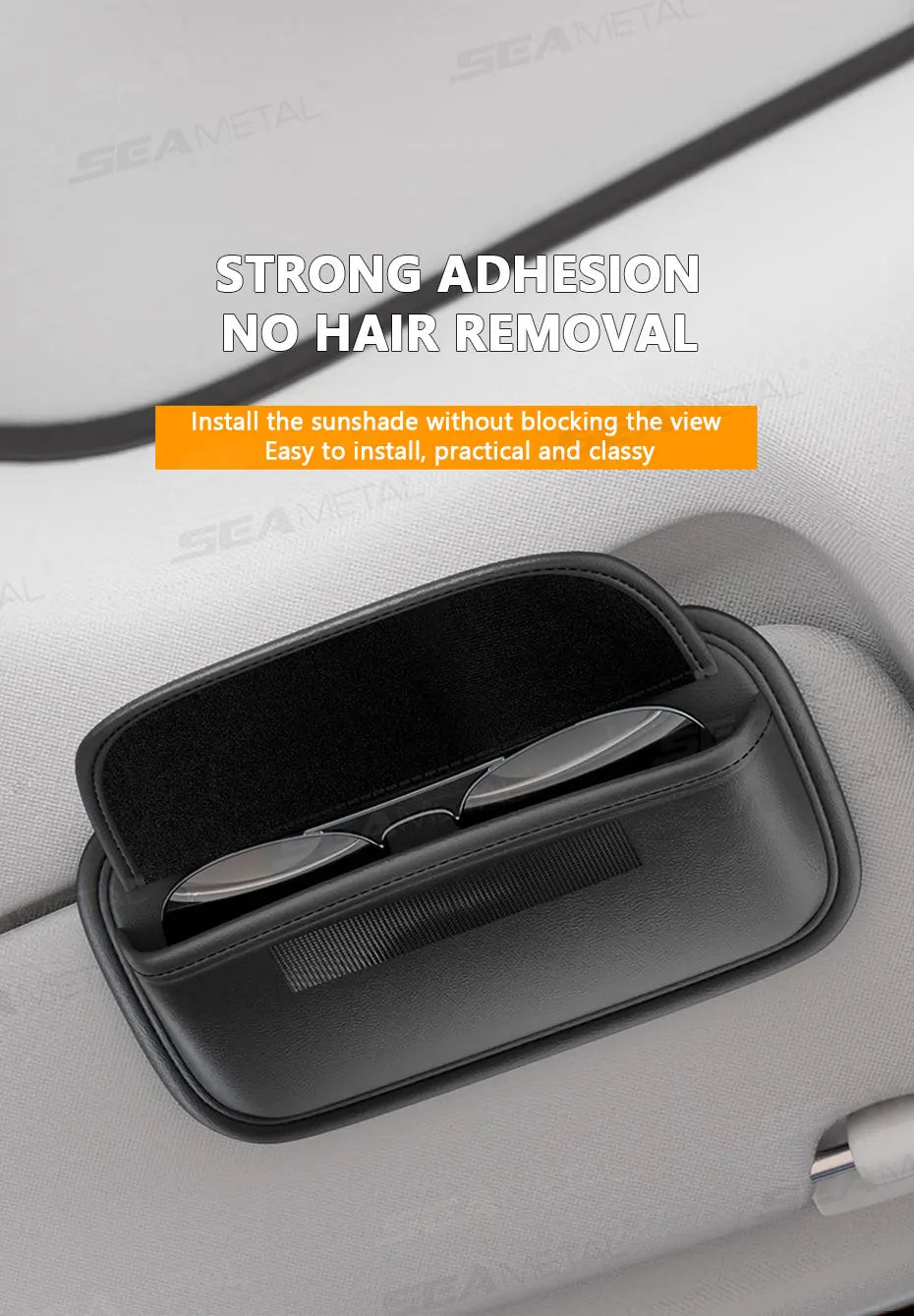 SEAMETAL Car Glasses Case Wear-Resistant PU Leather Sunglasses Holder Hook and Loop Fastener Eyewear Protection Box Scratch-Free