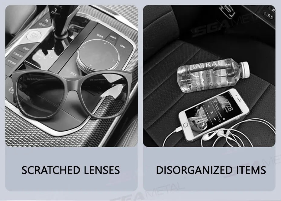 SEAMETAL 9 in 1 Sun Visor Organizer for Car PU Leather Zipper Storage Bag Net Pouch Auto Storage Pocket with Glasses/Card Holder