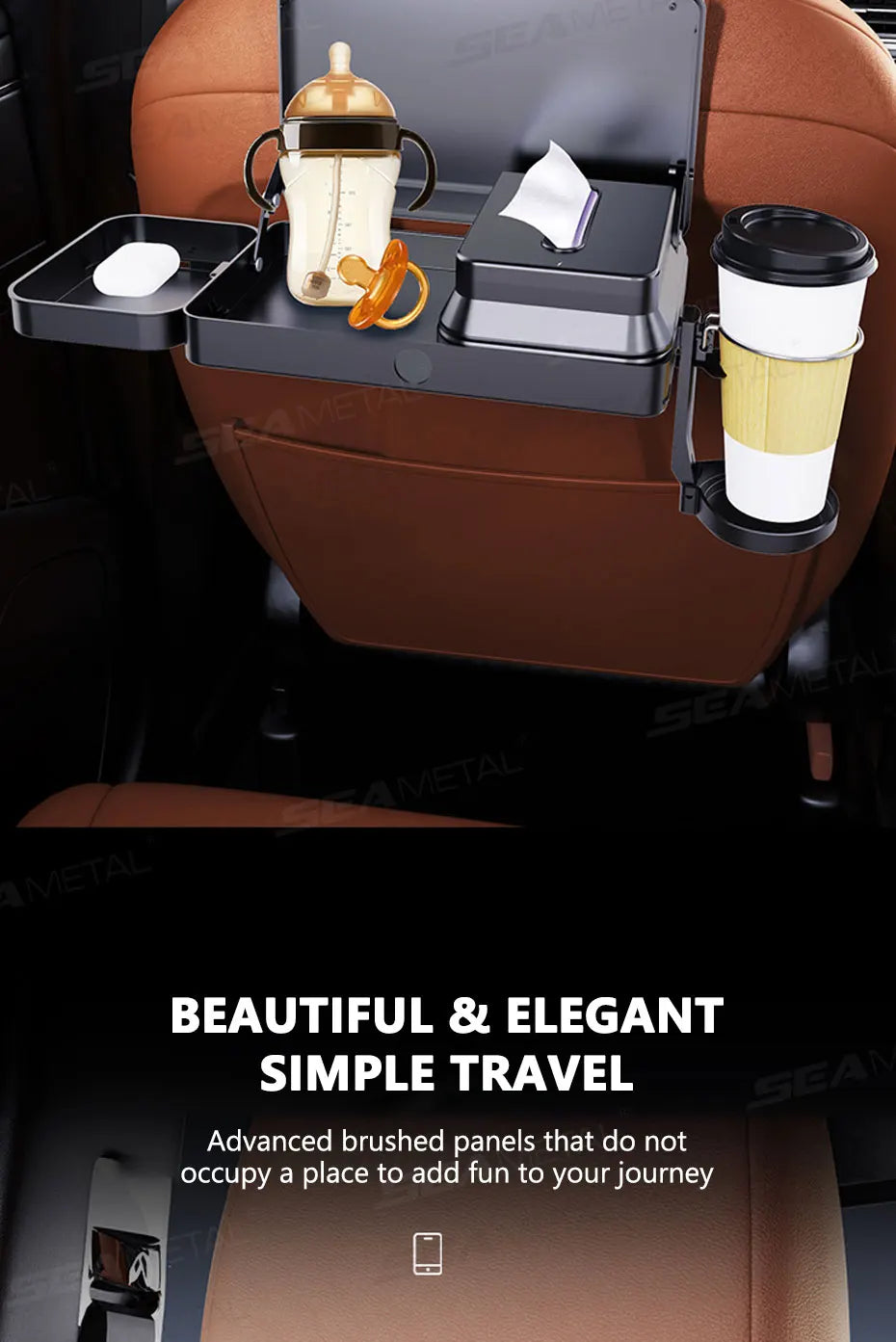 SEAMETAL Foldable Car Seat Tray Table Portable Compact Vehicle Back Seat Table for Kids Stable Backseat Snacks Tray/Drink Holder