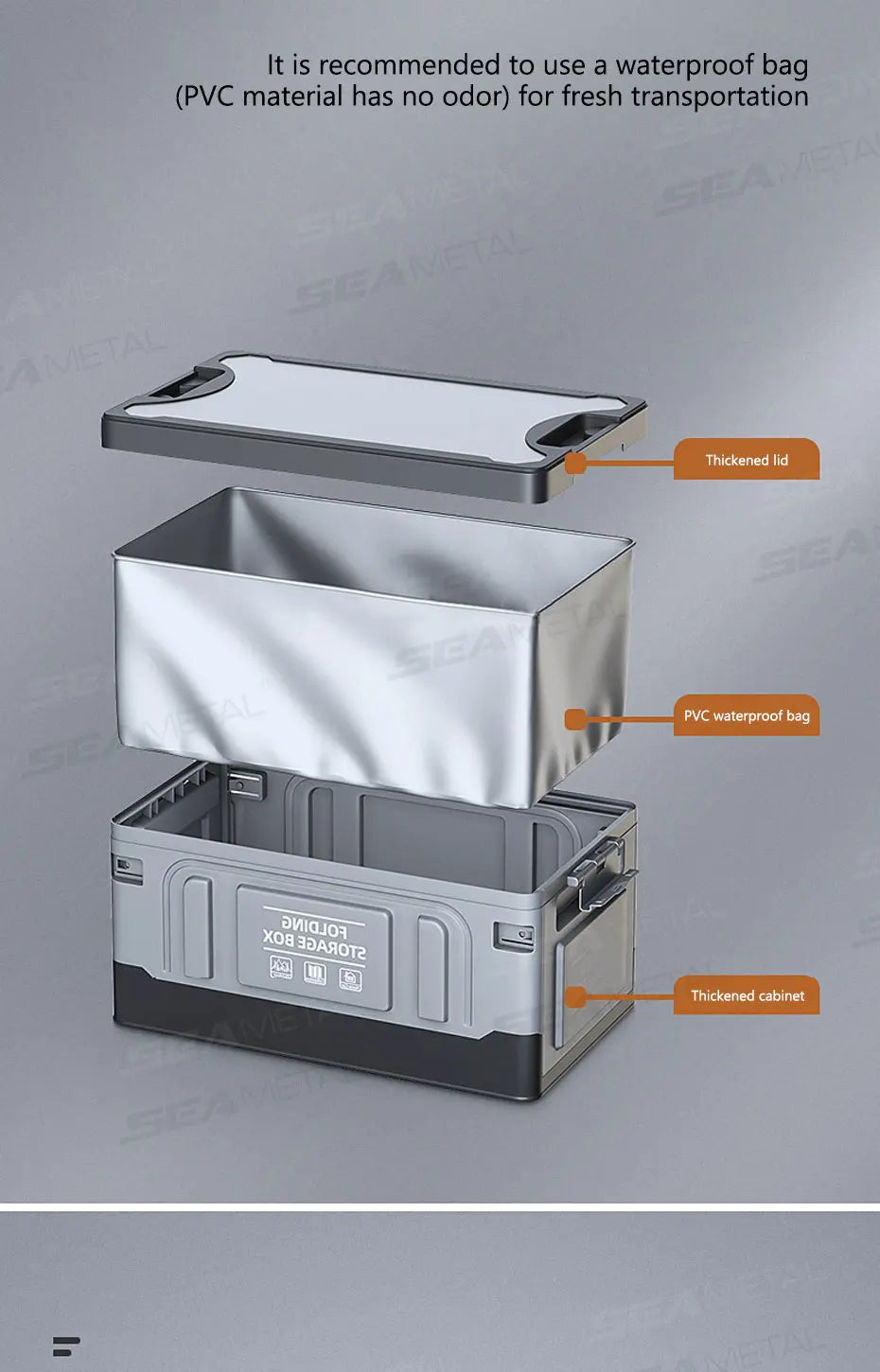 SEAMETAL Large-Capacity Foldable Storage Box for Car Trunk Organizer 61L Large-Bearing Thicken Storage Box for Camping/Fishing
