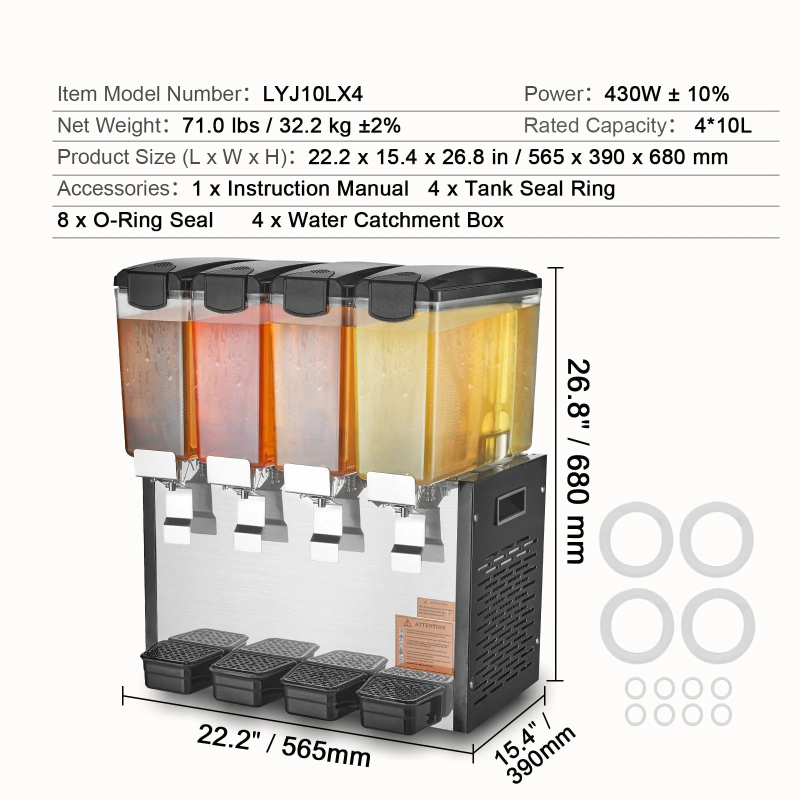 4 Tank Commercial Beverage Dispenser 10L/12L