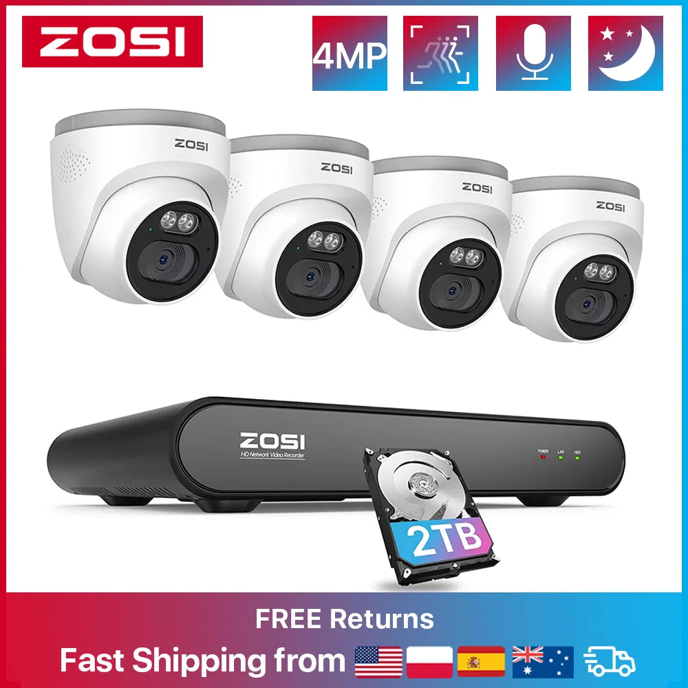 ZOSI 4MP PoE Outdoor Security Camera System with 8CH NVR