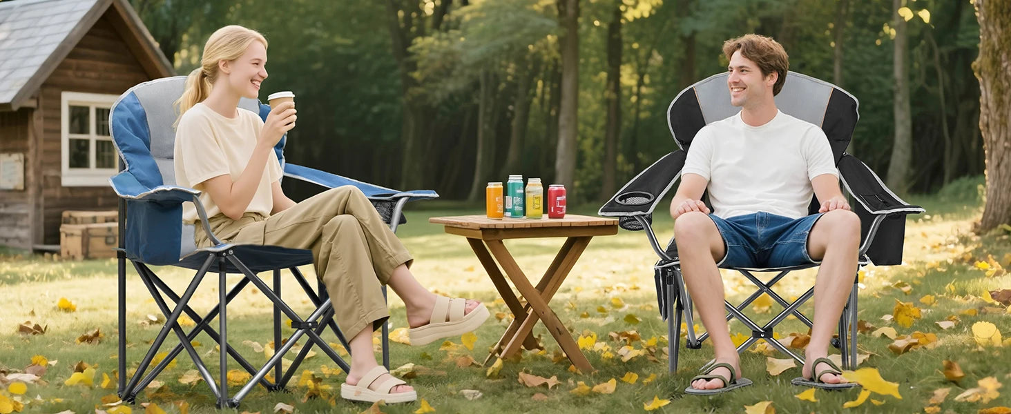 Chaise de camping robuste JHK capacité 450 lbs, chaise pliante portable avec porte-gobelet, cadre en acier solide, chaise d'extérieur pour camping