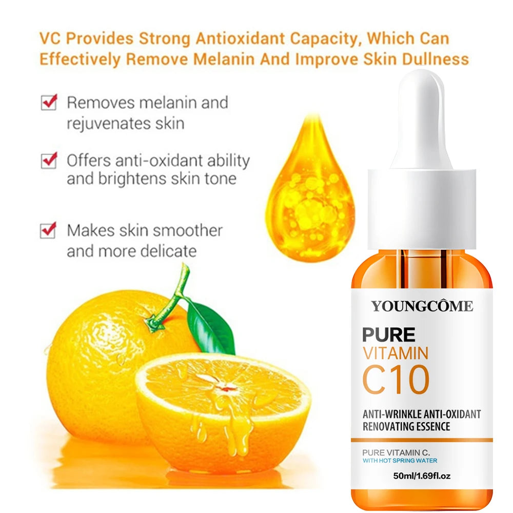 Vitamin C Facial Essence Hyaluronic Acid Dark Skin Brighten Serum Fade Fine Lines Moisturizing Repair Dull Serum Face Skin Care 
