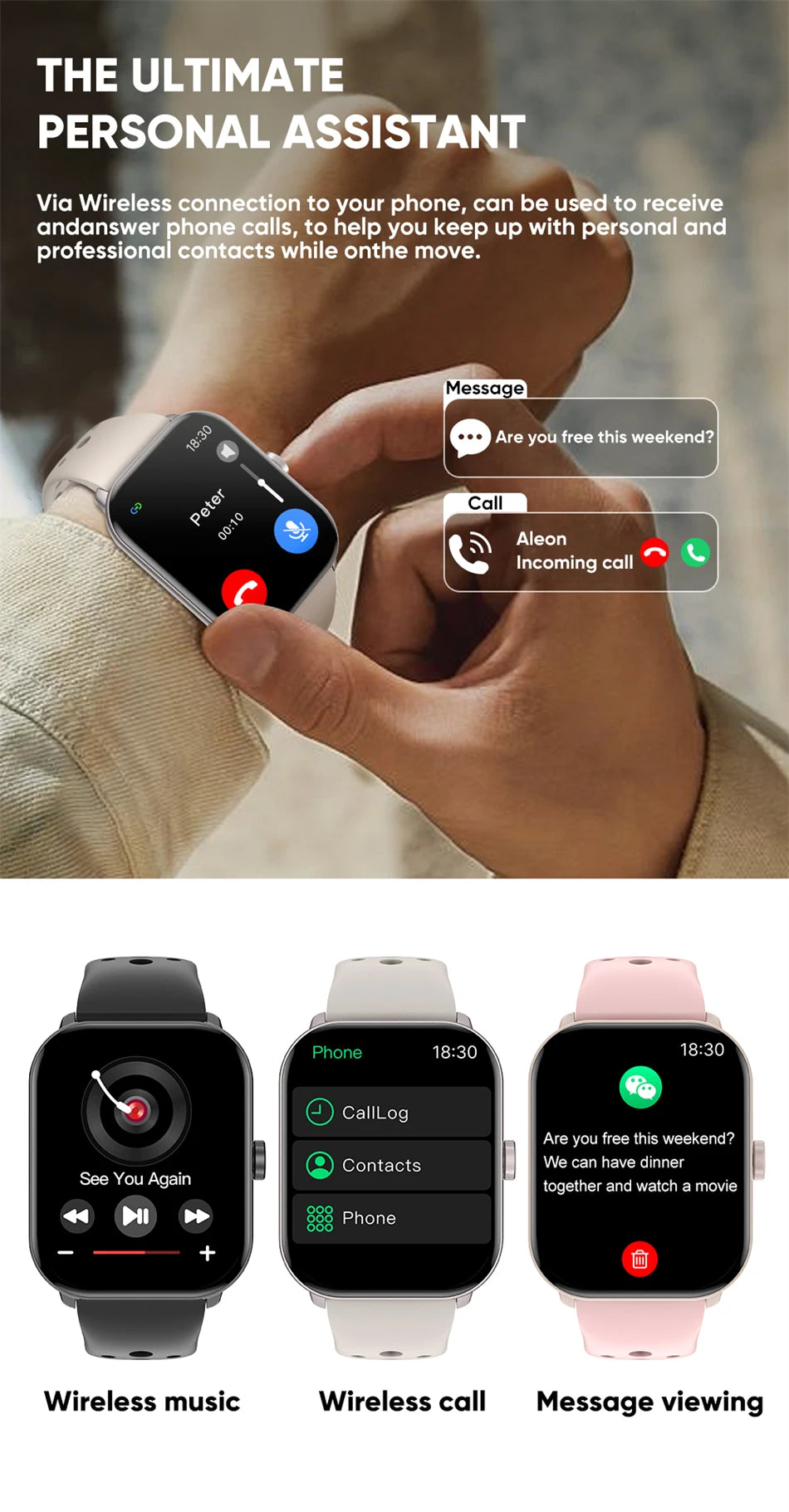 Ceas inteligent cu apelare Bluetooth de 2,01 inch pentru Android și iOS