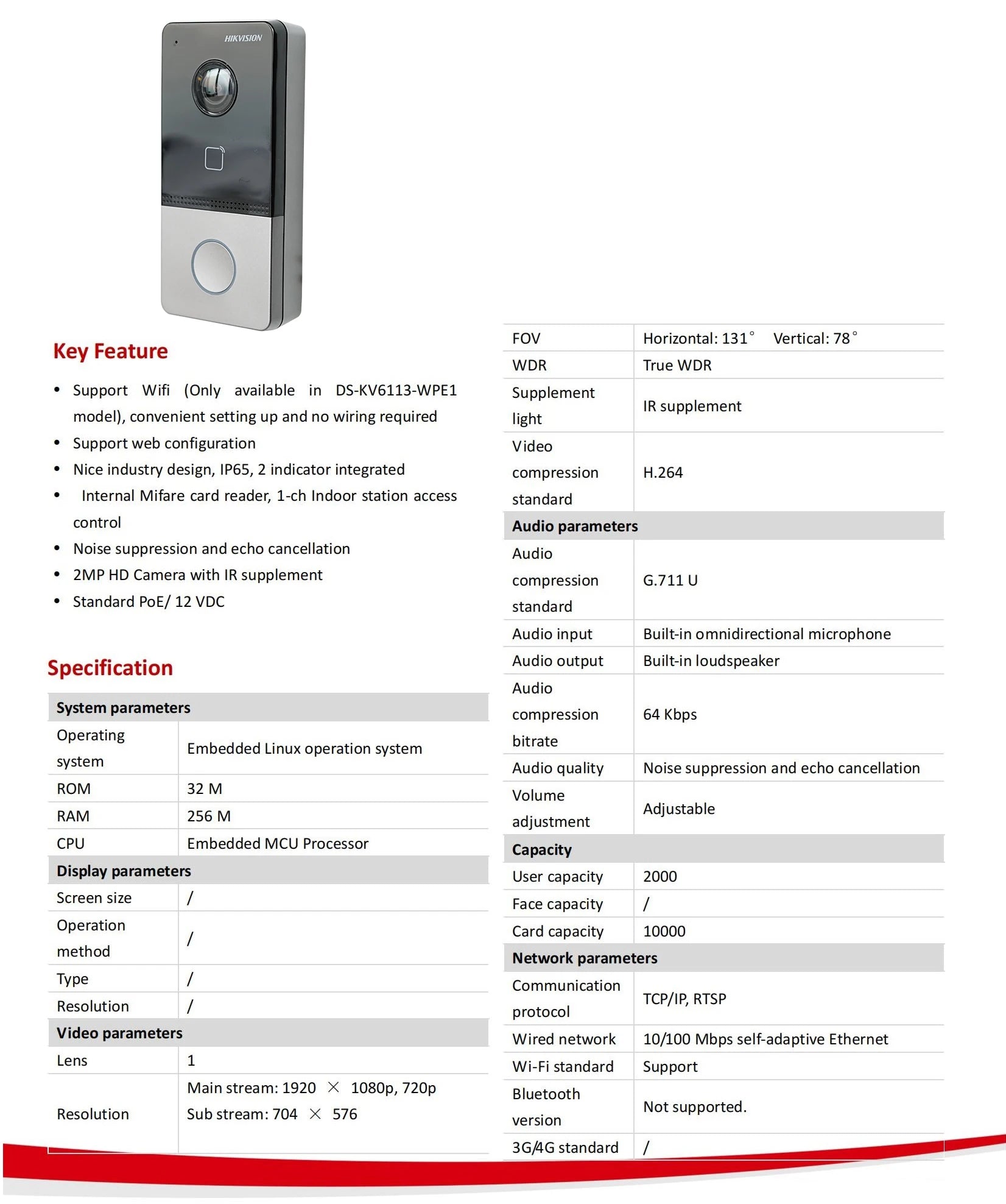 HIKVISION DS-KIS603-P(C) Multi-language 802.3af POE Video intercom KIT,include DS-KV6113-WPE1(C) & DS-KH6320-WTE1 & Power supply hikvision