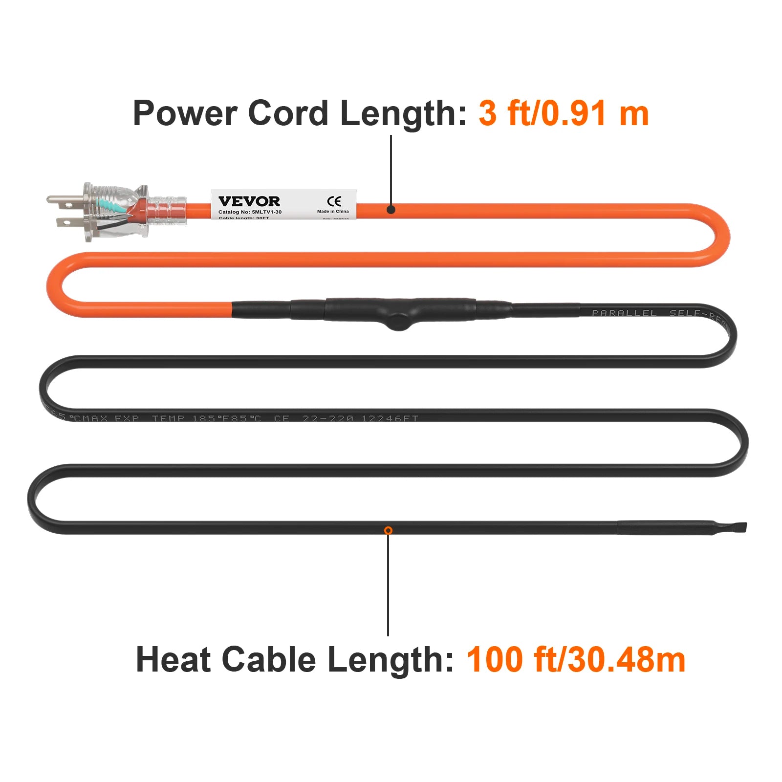 Self-Regulating Pipe Heating Cable for Freeze Protection 24–120ft