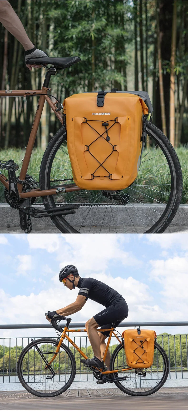 Wodoodporna torba rowerowa na bagażnik 25L z zamknięciem typu roll top i kieszeniami na przechowywanie