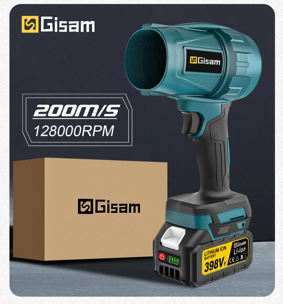 Gisam Brushless Turbo Jet Fan 1500W Cordless Air Blower for Makita 18V