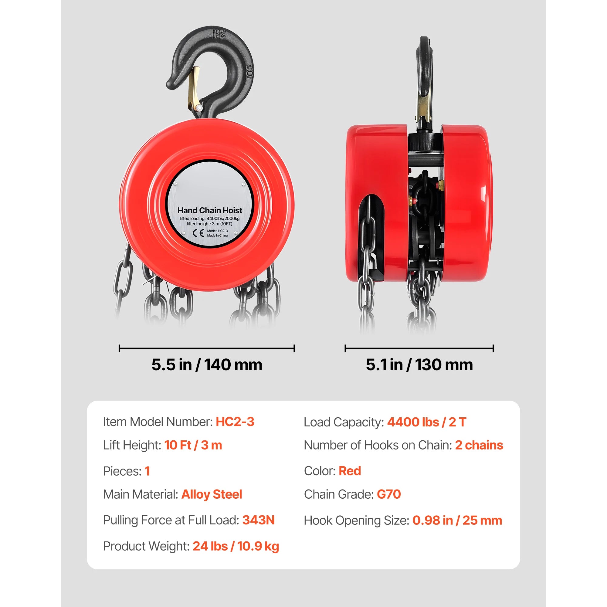 Manuell kedjeblock 1T/2T med 8–20 ft lyft för garage och lager