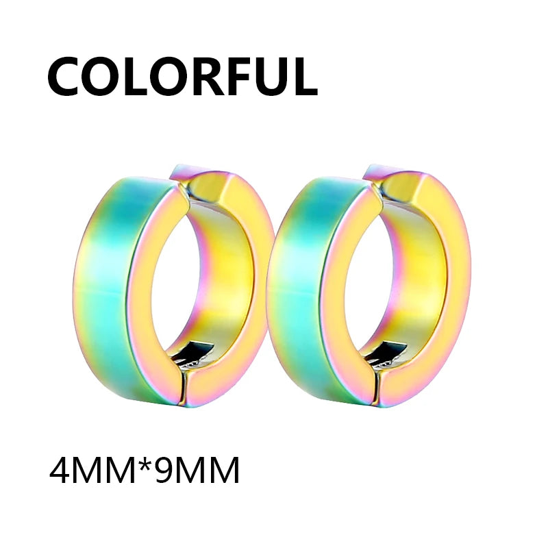 2 Pcs Classic Korean Punk Stainless Steel Ear Clip Earrings for Men Women Black No Pierced Fake Ear Circle New Pop Jewelry 