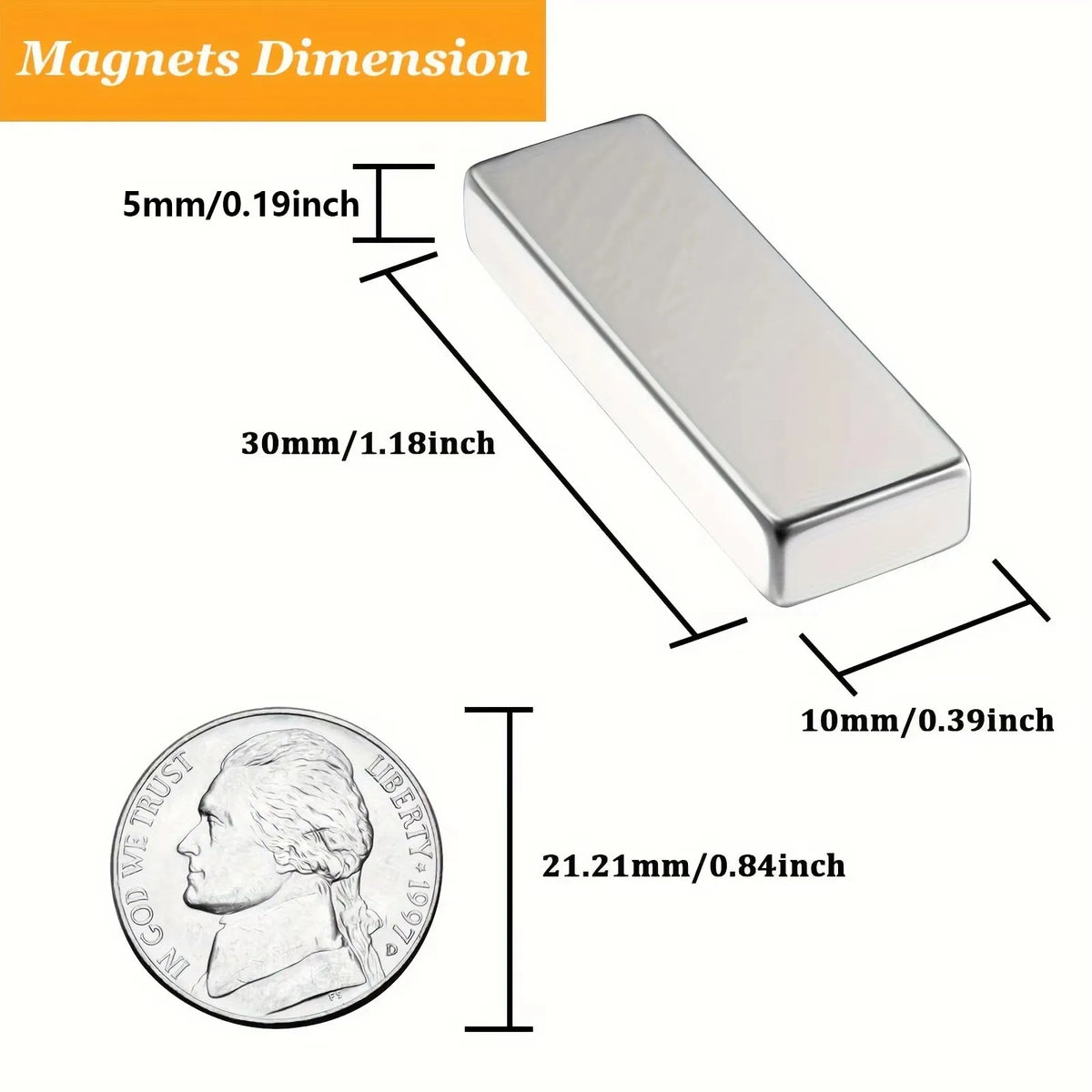 Rectangular Bar Magnets, 30 × 10 × 5mm, Pack of 10
