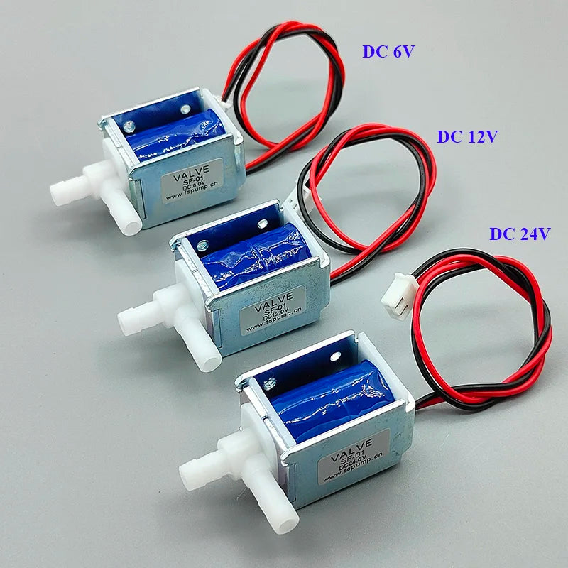 Válvula solenoide mini normalmente fechada, 6V, 12V ou 24V