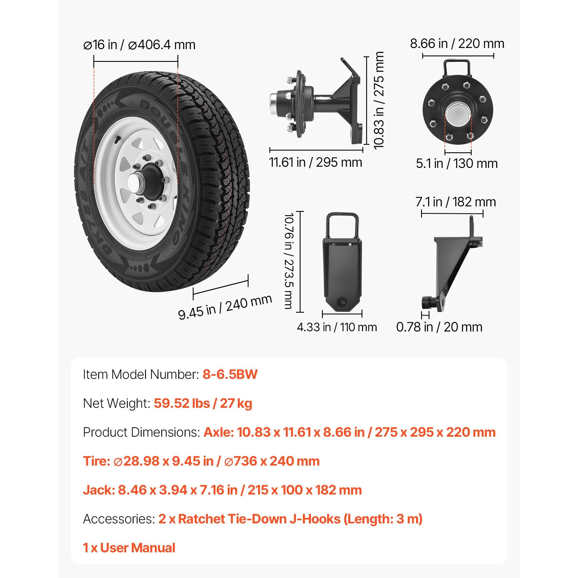 Shipping Container Wheels Kit 8800 lbs with 16in Tires & Jack