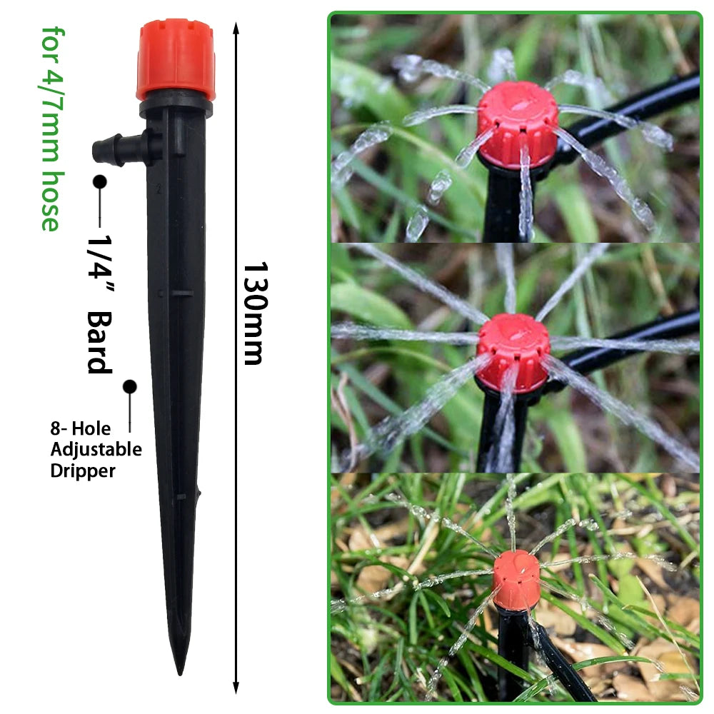 Garden Drip Irrigation Automatic Watering System Kit 1/4'' 13CM Sprinkler for Bonsai Pot Plant Flower Vegetable Greenhouse 