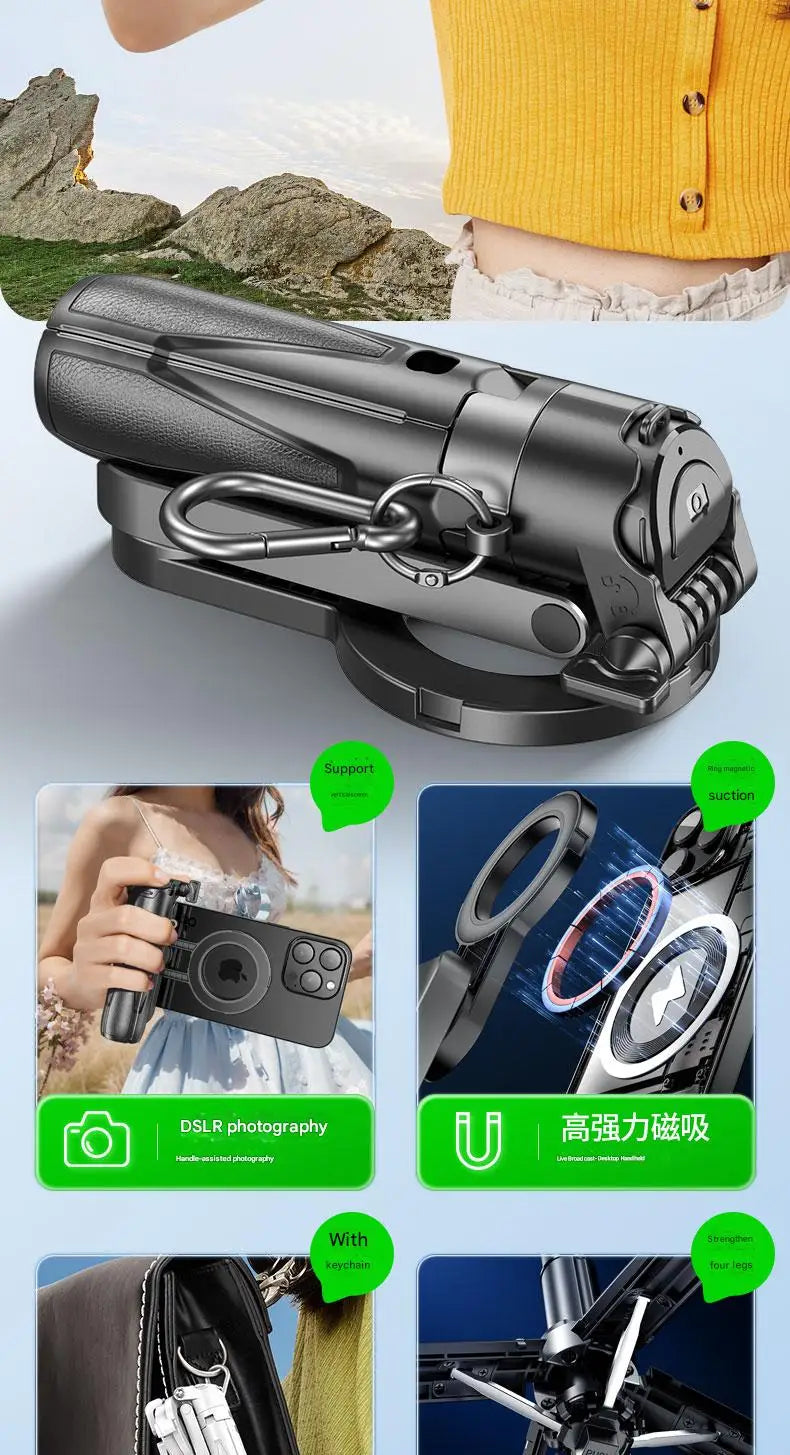 Upgraded Multi-Function Foldable Magnetic Phone Holder Selfie Stick, DSLR-Style Rotation Tripod Portable Remote ControlUpgraded 