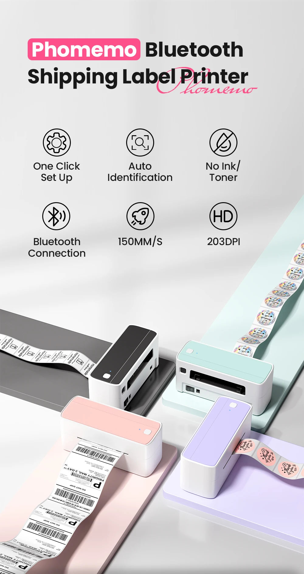 Phomemo 241 Bluetooth Termal Etiket Yazıcısı 4x6 Gönderi Etiketleri için