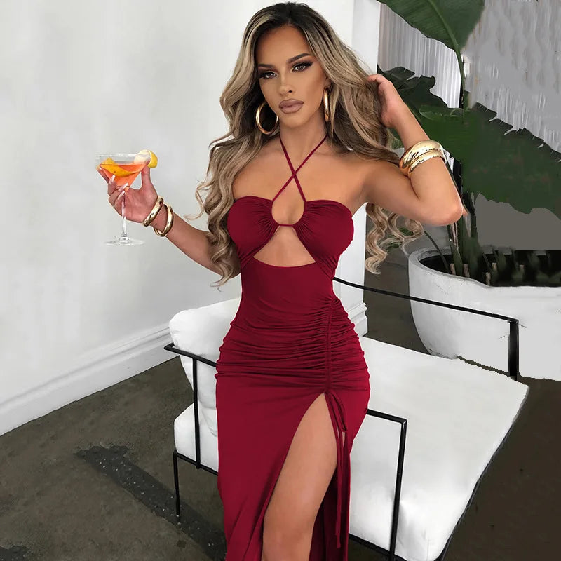 Sleeveless Sexy Female Midi Backless Dresses Slim Night Club Party Women's Dress Bodycon Vestidos Elegantes Para Mujer 