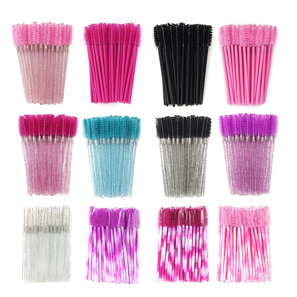 ANNAFRIS 50Pcs  Disposable Eyelash  Brush Soft Head Crystal Eyebrow Brush Lash Extension Brush  Mascara Wand Makeup Tool 