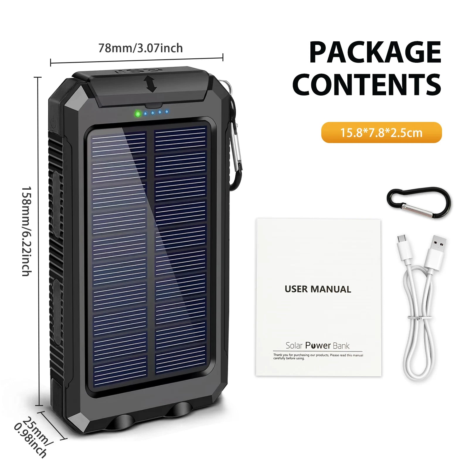 Power bank solarny 10000mAh z podwójnym USB, latarką LED i wodoodporną konstrukcją