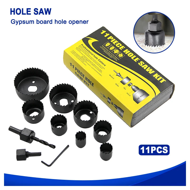Eleven-Piece Hole Saw Set for Wood and Plasterboard