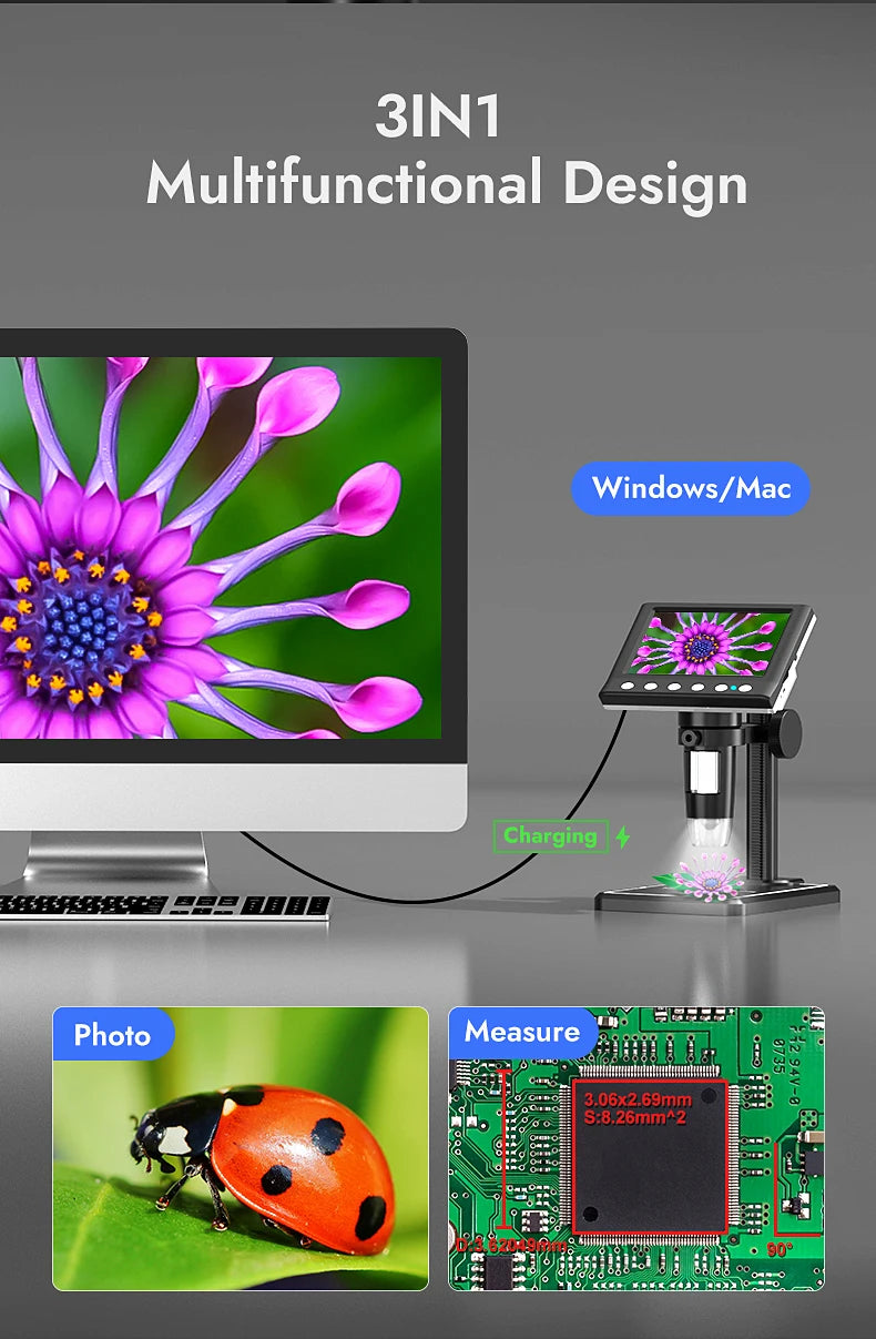 RIEVBCAU DM7 4.3'' Digital Microscope 1000X Coin Microscope 1080P Video Microscope for Adult Soldering With 8 LEDs Dropshipping 